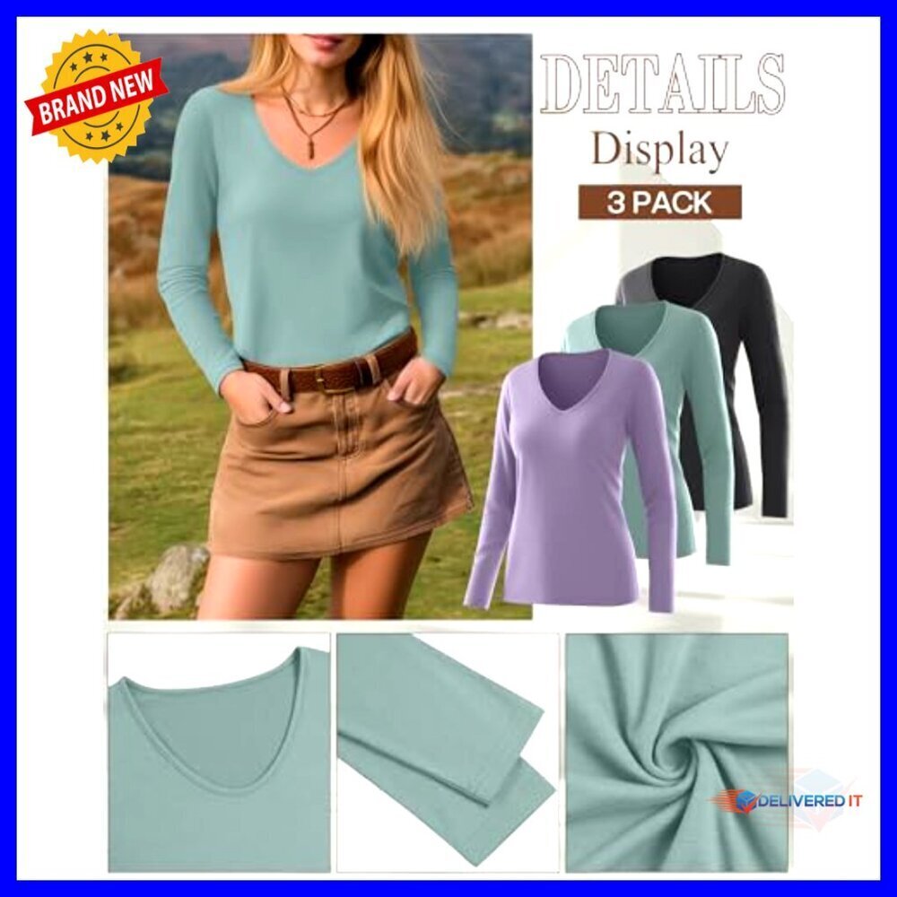 Long Sleeve V Neck Tops Loose Fit Casual Minimal Chic Fall Basic Tees - Picture 5 of 7